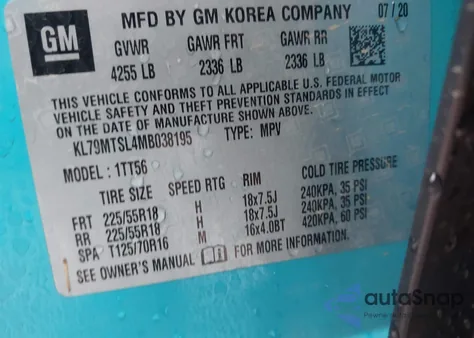 2021 Chevrolet Trailblazer Fwd Rs из США, поврежденный, VIN KL79MTSL4MB038195